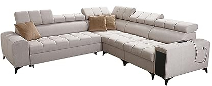 Ecksofa mit Schlaffuntkion und Bettkasten, Wohnlandschaft Gonti L-Form oder U-Form zur Auswahl, XXL Sofa Schlafsofa Gesteppt, modernes Ecksofa 26 (Seite rechts, Gonti III)