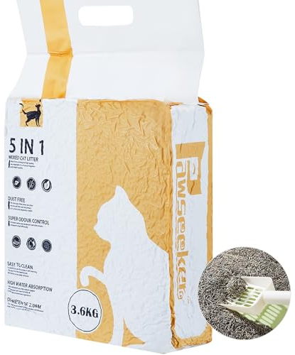 Pawsayes Tofu-Katzenstreu klumpend, 5 in 1 gemischtes Katzenstreu, Ultra saugfähig, schnell klumpend, hervorragende Geruchskontrolle, geringe Spurenbildung, mit Wasser spülbar, staubfrei
