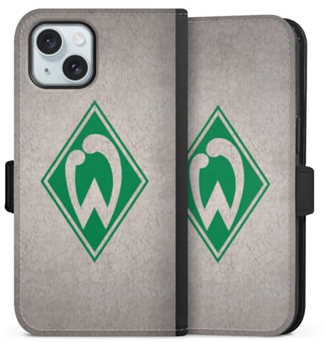 Klapphülle kompatibel mit Apple iPhone 15 Handyhülle aus Kunst Leder schwarz Flip Case SV Werder Bremen Offizielles Lizenzprodukt Beton