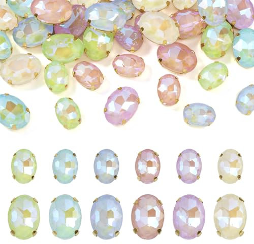 PandaHall 48 Stück Strasssteine zum Aufnähen, ovale Kristallglas-Klaue, Strass, flache Rückseite, mehrsträngige Glieder für Kleider, Kleidung, Schuhe, Taschen, Dekorationen