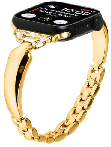 Miimall Compatibile Apple Watch 38mm 40mm Cinturino da 41 mm, in Lega di Zinco, Bracciale Watch Band, Bling Rhinestones, Strap Regolabile per Apple Watch Serie 9 8 7 6 5 4 3 2 1, SE, Oro