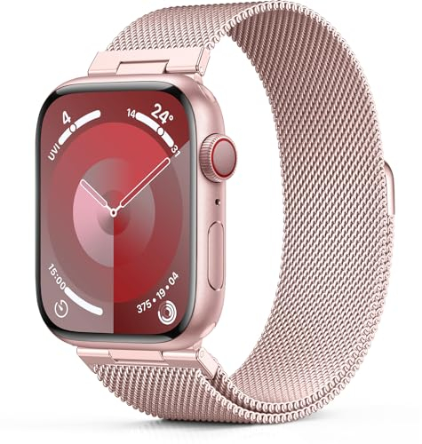 Higgs Métal Bracelet Compatible avec Bracelet Apple Watch 40/38/41mm 44/45/46mm ultra 2 49mm, Bracelet Magnétique pour iWatch Series (42mm 10) SE/2 9 8 7 6 5 4 3 2, Bracelets Metal Milanais Femme