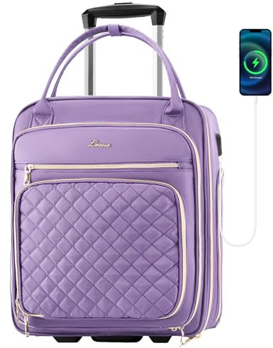 LOEUO Under Seat Luggage with Wheels for Women Men, Airline Approved Underseat Carry on Luggage with Wheels for Airplanes, Small Personal Item Travel Bag with Wheels for Short Trip, Purple,