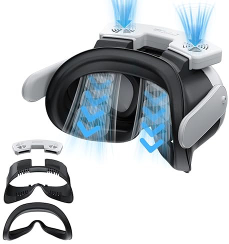 VR Double Cooling Fan Compatible for MetaQuest 3, Air Circulation Quick Removal Anti-fogging Fitness Facial Interface Bracket Face Cover Face Pad for Meta Quest 3