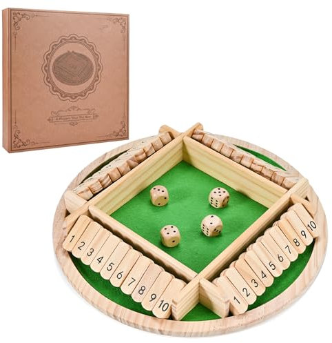 Wooderma Shut The Box Spiel, 4 Spieler Klassisches Würfelspiel, Holz Brettspiel, Mathematik Lernspielzeug Kinder ab 3, Family Brettspiele Reisespiele, Mathespiele Spiel für Kinder und Erwachsene
