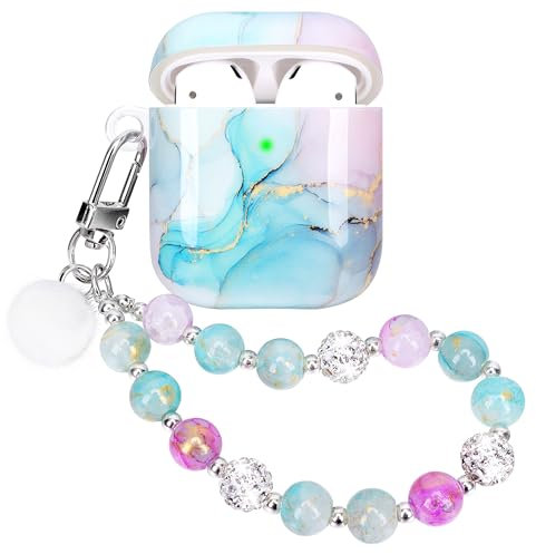 Casililor Kompatibel mit AirPods Hülle Airpods 2 Marmor hülle Airpods 2 & 1 Schutzhülle für Mädchen Frau [LED an der Frontseite Sichtbar] Marble Lila Rosa