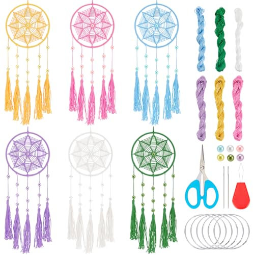 INFUNLY 6 Set Kleine Traumfänger In Großen Mengen Einfaches Weben DIY Mini Traumfänger Set Machen Sie Ihr Eigenes Traumfänger Set Für Erwachsene Mit Anleitung Für Taschenanhänger Autospiegel Dekor Ruc