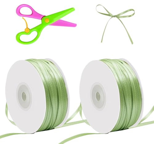 GUTERTOP 2 Stück 91 m Schleifenband Grün, 3 mm Geschenkband Grün Satinband Dekoband Band Salbeigrün für Geschenkverpackung Basteln Weihnachten Geburtstag Hochzeit Deko