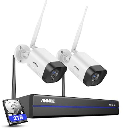ANNKE WS300 10CH 5MP Wireless CCTV Camera System and 2x3MP Outdoor WiFi Surveillance IP Cameras with Alexa, Plug and Play, AI Human Detection, 100ft Night Vision, Remote Access, 2TB HDD Included