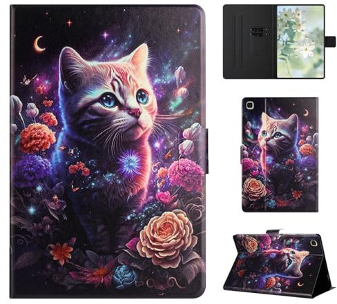 Vaitasy Coque pour Samsung Galaxy Tab A 10.1 Pouces 2019 (SM-T510/ SM-T515), Fente pour Carte avec Fonction Stand Housse pour Galaxy Tab A 10.1 2019 - Chat Rose