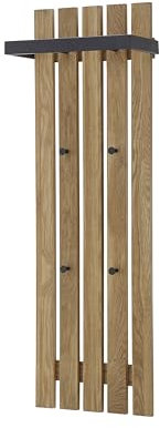 Robas Lund, Wandgarderobe/-paneel BANTRY, Eiche massiv, Natur geölt, 4 Haken mit Ablage/Stange, B/H/T: 40/120/22 cm
