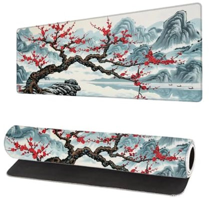 Mauspad XXL 900x400x3mm, Baum Groß Mousepad Gaming mit Motiv, Berg Verlängertes Mouse Pad Tastatur Matte, rutschfeste Gummibasis, Vernähte Kanten Anti-Rutsch Mauspad Desk Mat Für Laptop Office K-8
