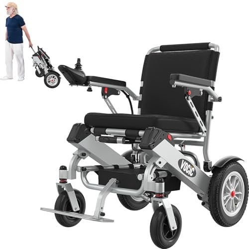 VOCIC V62 Sedia a rotelle elettrica pieghevole leggera per disabili 136KG,25KM Carrozzina elettrica a doppia batteria per anziani,Pneumatico in gomma per tutti i terreni| 5 anni di garanzia