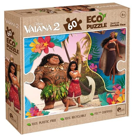 Lisciani - Puzzle Disney VAIANA 2-60 Teile Doppelseitiges Puzzle für Kinder ab 4 Jahren - Rückseite Zum Ausmalen - Format 50x70 cm - Manuelle Aktivität Vaiana - Geburtstagsgeschenkidee