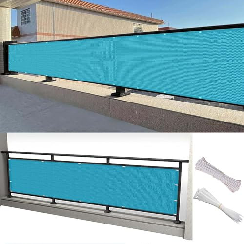 Ombreggiante per Recinzione 340 x 360 cm Traspirante, Protezione Solare, Frangivento, Telo Schermante Giardino Copertura Balcone con Funi e Fascette, per Giardino, Piscina, Blu Cielo