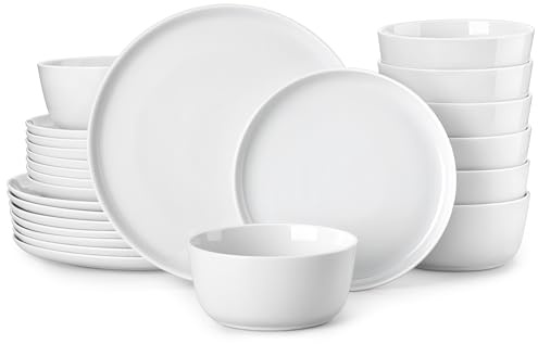 MALACASA Juego de vajilla de porcelana gourmet de 24 piezas, juego de platos y cuencos de alta calidad, juego de platos de cerámica de alto fuego para 8, resistente a los arañazos y a los arañazos