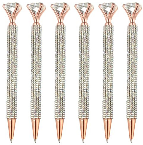 PATIKIL Stylo Bille Strass 6Pcs Stylo Métallique À Paillettes Avec Diamant Cristal Twist 1.0mm Pointe Moyenne Encre Noire Pour Prise De Notes Journaling Argenté/Rose Gold