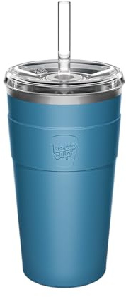 KeepCup Thermal Cold Cup, Insulated Stainless Steel Iced Coffee Straw Tumbler with Spillproof Lid, Recycled Steel, BPA Free, Dishwasher Safe, 454ml 16oz Kingfisher