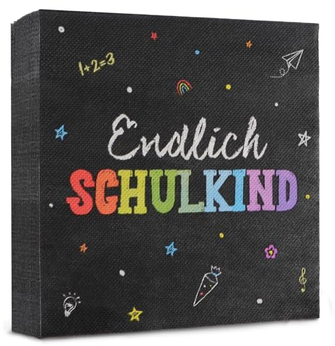 BETESSIN Servietten Einschulung Junge & Mädchen - 40 Stück Endlich Schulkind Servietten - Papierservietten mit Tafel Design - Tischdeko für Einschulung, Schulanfang, Schuleinführung Deko uvm.