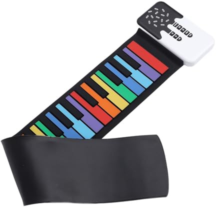 SUNGOOYUE 49 Tasten Roll -up Klavier, Silikon Bunte Standard -Tasten 8 Töne und 6 Demo -Songs Reiseklavier -Tastatur für Anfänger