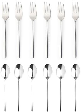 Russell Hobbs Vienna 12-Piece Cutlery Set – Pack of 6 Dessert Forks & Teaspoons, 18/0 Stainless Steel, Cake Fork, Coffee Spoons, Mirror Polished Flatware, Home, Restaurant, Dishwasher Safe