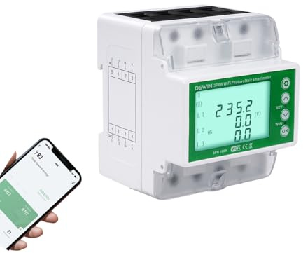 DewinLVD Stromzähler 3 phasen, Tuya WiFi intelligenter Zweirichtungszähler mit Über- und Unterspannungsschutz Überstromschutz Smart Meter 100A 380 VAC Weiß