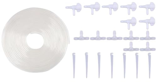 Rukjmqi Emettitore per irrigazione a goccia, 7 autoirriganti – a goccia con tubo da 7 m, per aiuole rialzate, serra in vaso, aiuole