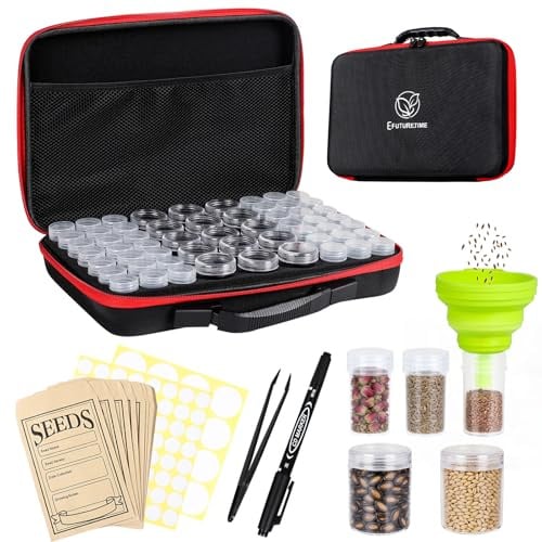 efuturetime 57 Slots Saatgut Aufbewahrungsbox Organizer mit Etiketten | Box mit Reißverschluss und Etikettenaufklebern, Garten-Samenbehälter, Zubehör für Samenpakete, Pflanzen, Blumen, Gemüsesamen