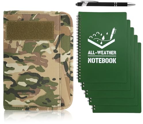 IEMIEBSHA 7PCS wasserdichtes Notebook-Set, Witterpapier-Top-Notizbuch mit wasserdichtem Stift und Geheimtipps, 15cmx21cm Notebook geeignet für Outdoor-Aktivitäten Büro Zuhause