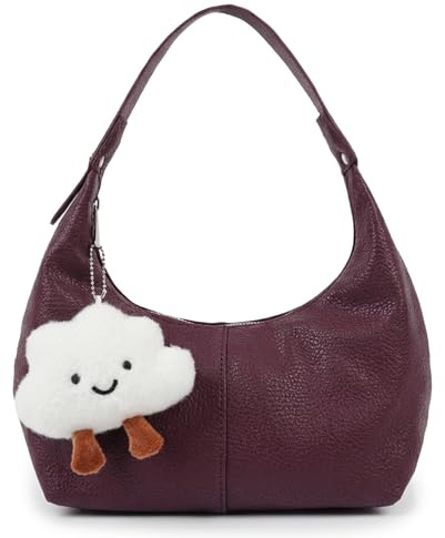 Aulenge Umhängetasche Damen Halbmondtasche Elegante Kleine Handtasche | PU-Material, Handtasche mit Anhänger, Vintage Stil, Leichte Kleine Tasche für Arbeit, Alltag und Dates