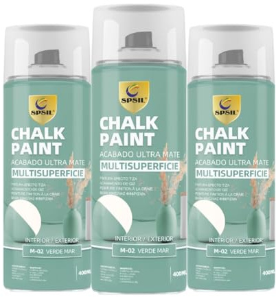 SPSIL Chalk Paint Spray Verde Mar 400ml (3 Pcs)-Pintura en Spray Ultra Mate a la Tiza,Efecto Retro y Vintage para Muebles de Madera, Metal,Cerámica,Imprimación en Spray