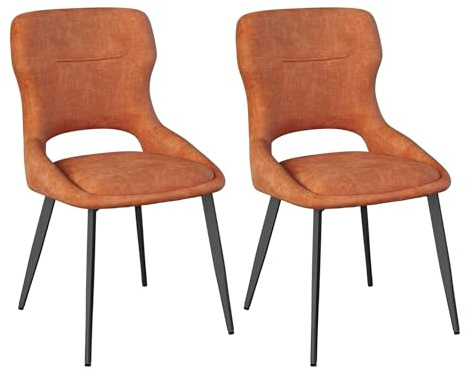 WOLTU Esszimmerstühle 2er Set gepolstert, mit Ausschnitt Rückenlehne, Samt | Küchenstühle, für Esszimmer, Küche, Schlafzimmer, Orange