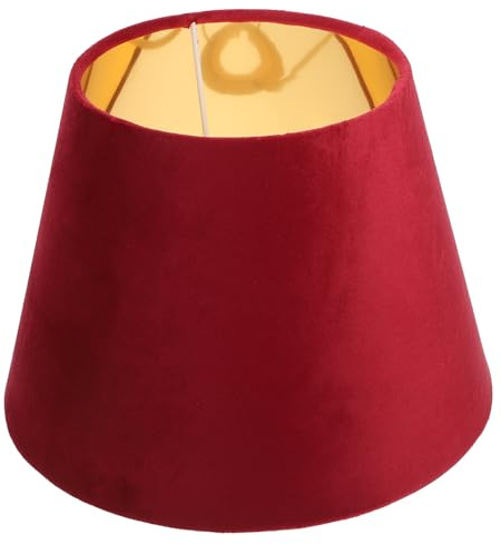 COOLHIYA E27 Lampenschirm aus Rotem Samt mit Goldener Innenbeschichtung 25cm Stoff Lampenzubehör für Tischlampe und Pendelleuchte im Wohnzimmer