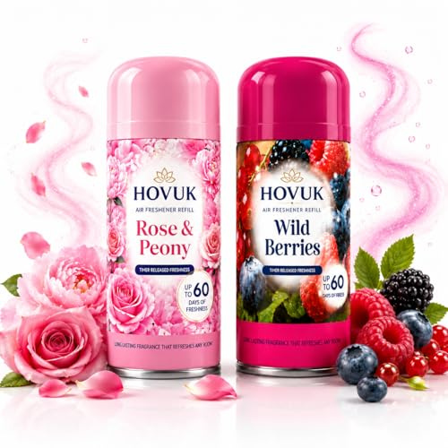 Air Freshener Refill Spray Rose/Peony & Wild Berries Bundle 250ml for Automatic Dispenser Units Floral Fruity Room Fragrance Up to 60 Days Suitable for Home Office Bedroom and Washroom Use