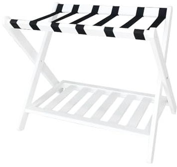 QUILSTM Support de valise en bambou fabriqué avec,Blanc,68 x 45 x 55 cm | choix pour les chambres à coucher, les chambres d'hôtes et les escapades de vacances Porte-bagages avec étagère de