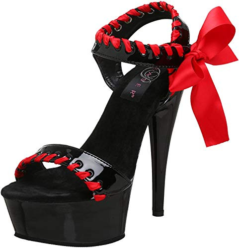 Pleaser Delight-615 Damen-Sandalen, Mehrere (Schwarz/Rot/Schwarz), 39 EU