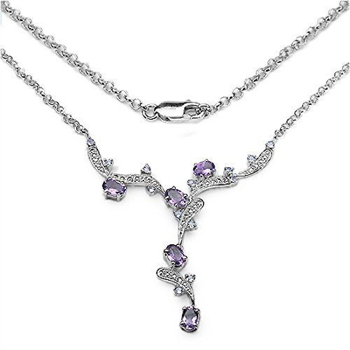 Schmuck-Schmidt-Collier/Kette Amethyst/Tansanit-925 Silber-Rhodiniert-2,97 Karat