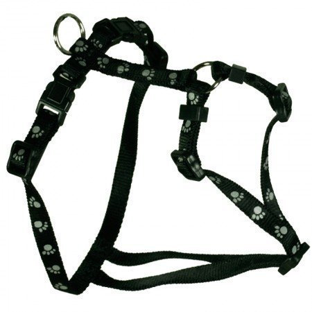Feltmann Brustgeschirr Mini, Schwarz, Silber Pfötchen, 25-35cm, 10mm