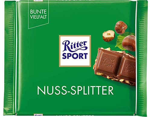RITTER SPORT Nuss-Splitter (100 g), Vollmilchschokolade mit Haselnuss-Stückchen, knackige Tafelschokolade, Schokolade mit Nüssen