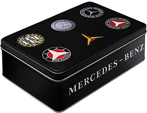 Nostalgic-Art Retro Vorratsdose Flach, 2,5 l, Mercedes-Benz – Logo Evolution – Geschenk-Idee für Mercedes-Benz Accessoires Fans, Blech-Dose mit Deckel, Vintage Design
