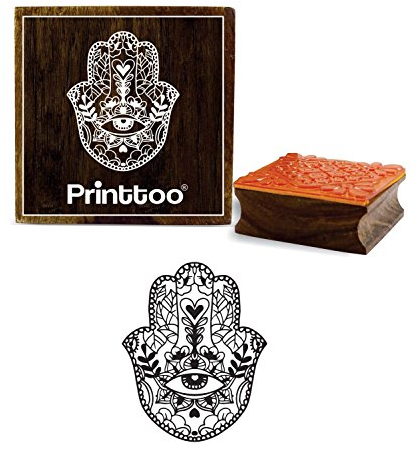 Printtoo Textile Stempel Hamsa Hand Muster Holz Quadrat Stempel Schrott-Buchung-5 x 5 Zoll