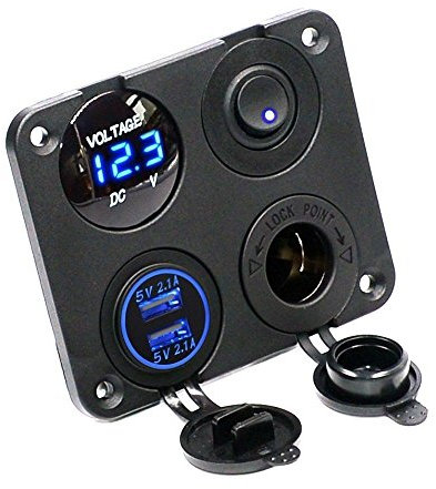WOVELOT Panel de 4 funciones Cargador dual USB Interruptor de encendido/apagado toma de corriente 12V voltio LED verde