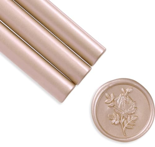 UNIQOOO Metallic Champagne Rose Glue Gun Sealing Wax Sticks for Wax Seal Stamp, Great for Wedding Invitations, Cards Envelopes, Snail Mails, Wine Packages, Gift Ideas, Pack of 8