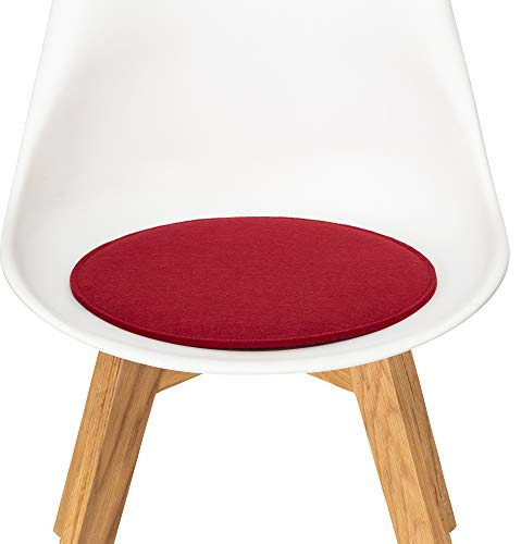 FILU Sitzkissen aus Filz 2er-Pack Dunkelrot rund (Farbe und Form wählbar) 35 cm – Sitzkissen für drinnen und draußen, Deko für jeden Stuhl im Wohnzimmer oder Esszimmer, Gartenstuhl/Balkonstuhl