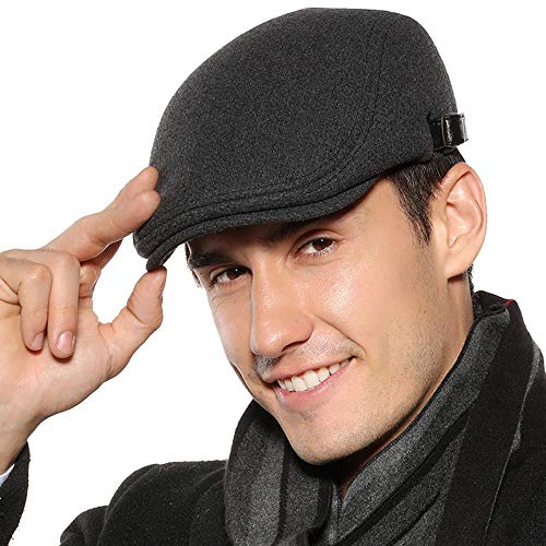 Superora Schirmmütze Herren Barett Schiebermüntze Baskenmütze Herrenmütze Winter Warme Cap Newsboy Flat Schwarz