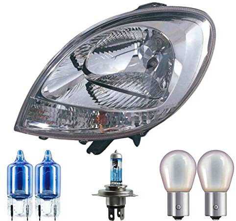 EISENFELS Bundle Set 70805480 Scheinwerfer links + Leuchtmittel W5W Cool Blue Intense + H4 NIGHT BREAKER + PY21W Diadem Chrome kompatibel mit Kangoo KC0/1_