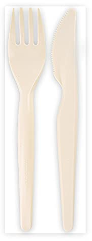 ILIP PZ 50 Set Posate FORCHETTA, Coltello E TOVAGLIOLO BIODEGRADABILE IMBUSTATE in Busta BIODEGRADABILE 100%