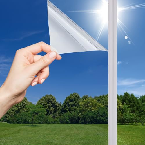 Lmlpt Einweg-Fensterfolie, Sichtschutz, Spiegel-Isolierfolie, Sonnenschutz, Tönungsfolie für Zuhause, Wohnzimmer, Büro, Diamantsilber, 90 cm x 25 m