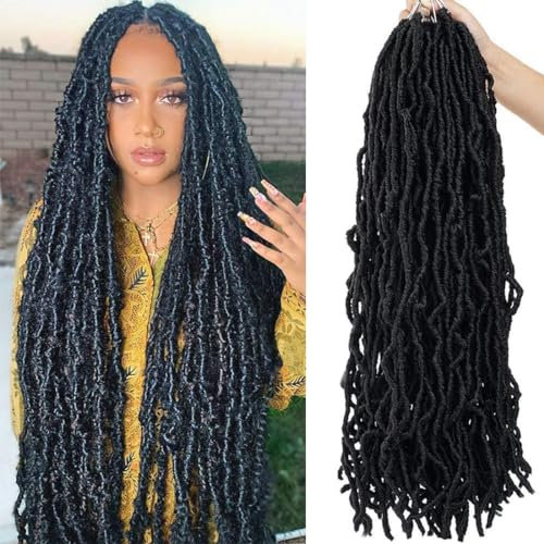 Youngther Lot de 6 extensions de cheveux synthétiques doux pré-bouclés au crochet - 61 cm - 84 mèches - Pour femme noire (61 cm, 6 paquets, 1B)
