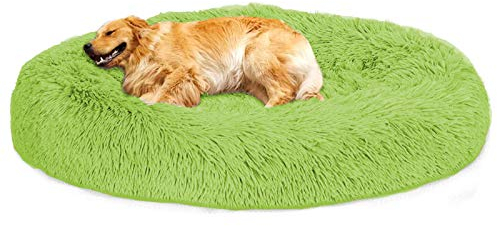 Loir Fluffy hundebett für große und extra große Hunde, 90 cm, Grün, Donut Weiches Plüsch Rundes hundekissen, Waschbar, Tiefschlaf
